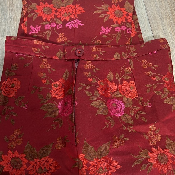 MARINA RINALDI Floral Metallic Jacquard wool acetate Pants in Burgundy waist 30 - Picture 15 of 16